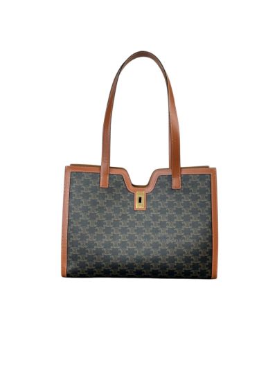 Celine Cabas 16 Brown Triomphe Canvas Shoulder Tote Bag 112583 