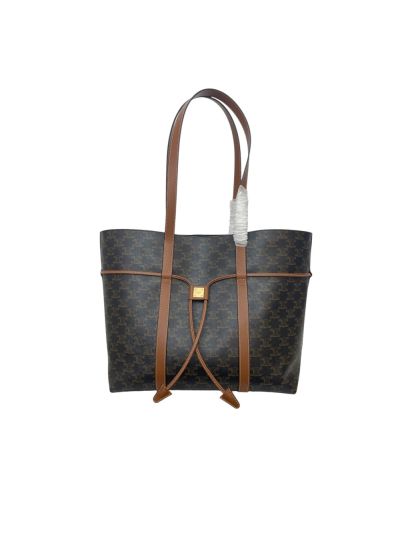 Celine Cabas Drawstring Shopping Tote Shoulder Bag Brown Triomphe Canvas 113722