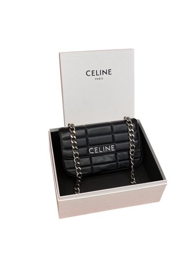 Celine Chain Matelasse Leather Monochrome Shoulder Black Bag