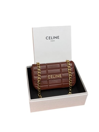 Celine Chain Matelasse Leather Monochrome Shoulder Bag Burgundy