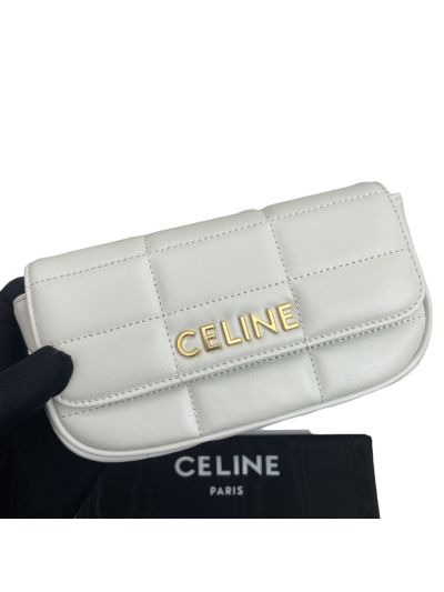 Celine Chain Matelasse Monochrom Shoulder Bag White Quilted Calfskin 10L333 