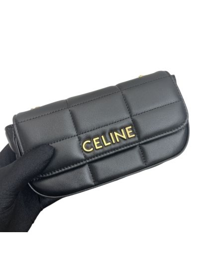 Celine Chain Matelasse Monochrom Shoulder Bag Black Quilted Calfskin 10L333 