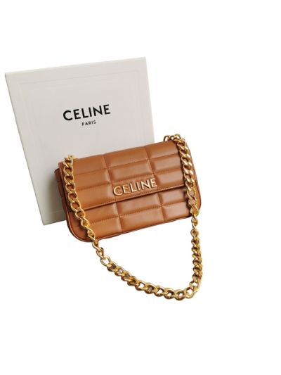 Celine Chain Shoulder Bag Matelasse Monochrome Celine Brown Quilted Leather 111273 