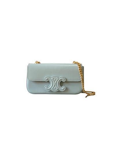 Celine Chain Shoulder Bag Triomphe Light Blue Shiny Calfskin 197993 