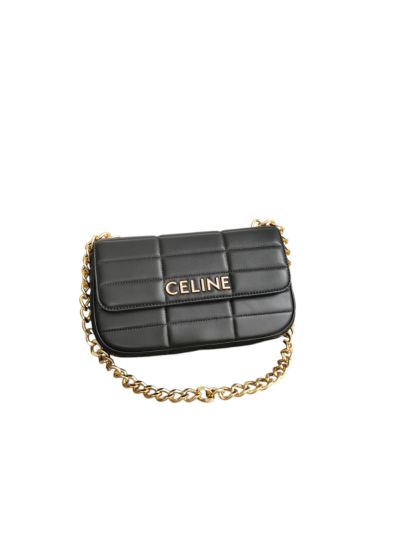 Celine Chain Shoulder Bags Matelasse Monochrome Celine Black Quilted Leather 111273 
