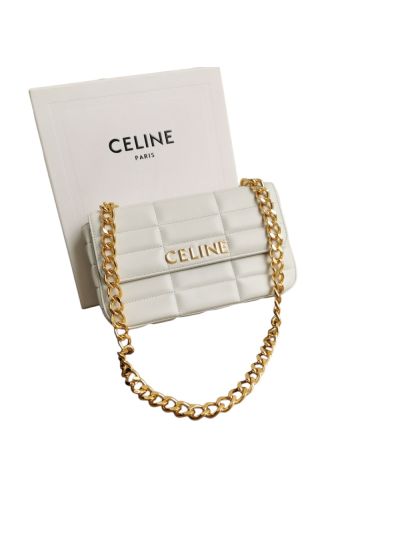 Celine Chain Shoulder Bag Matelasse Monochrome Celine White Quilted Leather 111273 