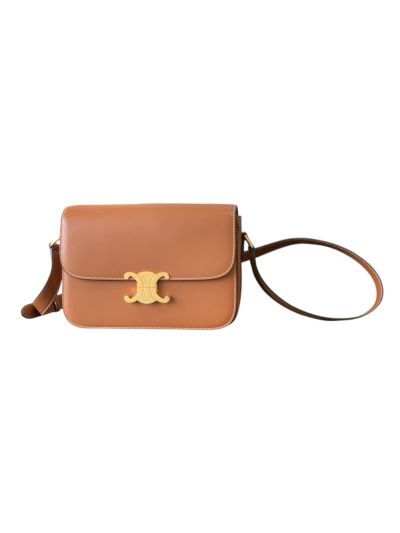 Celine Classique Triomphe Shoulder Crossbody Bag Brown Shiny Calfskin Leather 187366 