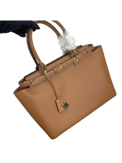 Celine Conti Calfskin Tote Shoulder Bag Brown 199873 