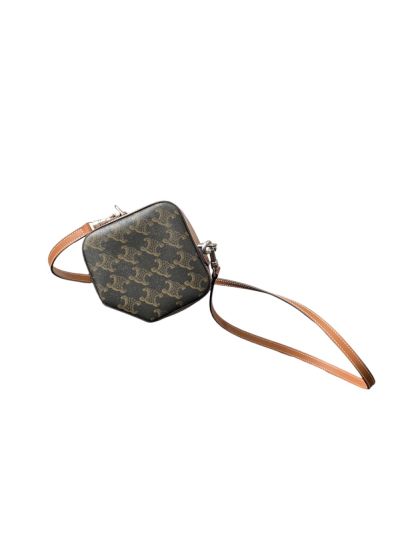 Celine Cube Box Triomphe Canvas Tan Calfskin Shoulder Crossbody Bag 111682