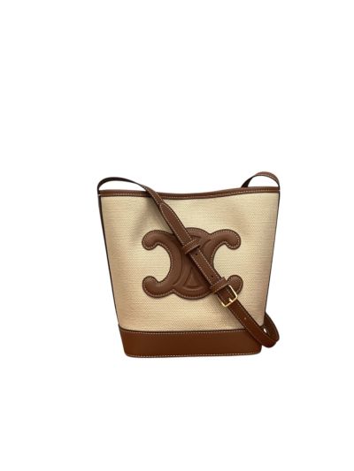 Celine Cuir Triomphe Canvas Samll Bucket Leather Bag Beige 198243 