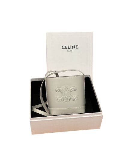 Celine Cuir Triomphe Mini Bucket Leather Bag Gray 10L433 