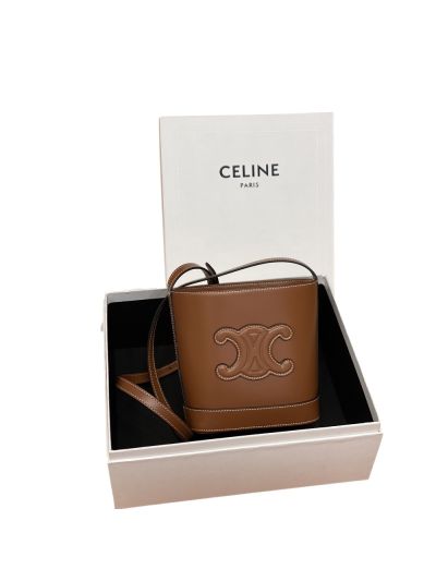 Celine Cuir Triomphe Mini Bucket Leather Bag Brown 10L433 