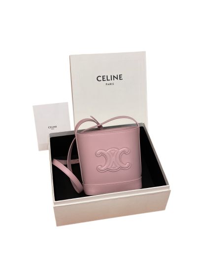 Celine Cuir Triomphe Mini Bucket Leather Bag pink 10L433 