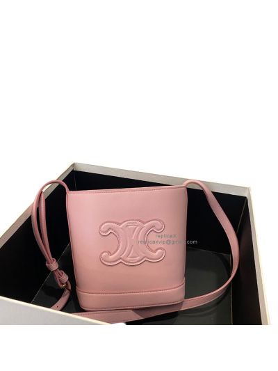 Celine Cuir Triomphe Mini Bucket Leather Bags Pink 10L433 