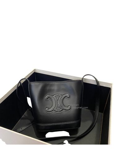 Celine Cuir Triomphe Mini Bucket Leather Bags Black 10L433 