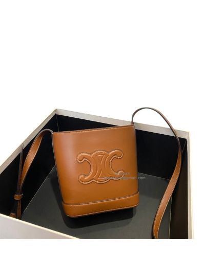 Celine Cuir Triomphe Mini Bucket Leather Bags Brown 10L433 