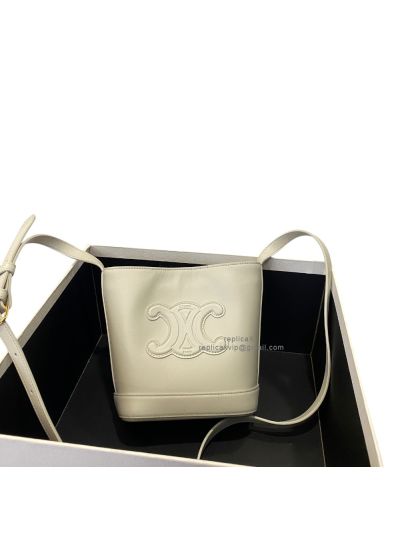 Celine Cuir Triomphe Mini Bucket Leather Bags off white 10L433 