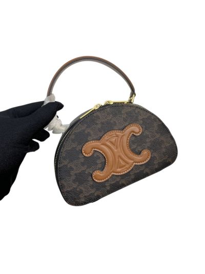 Celine Half Moon Case Cuir Triomphe Canvas Shoulder Crossbody Bag 10K642 