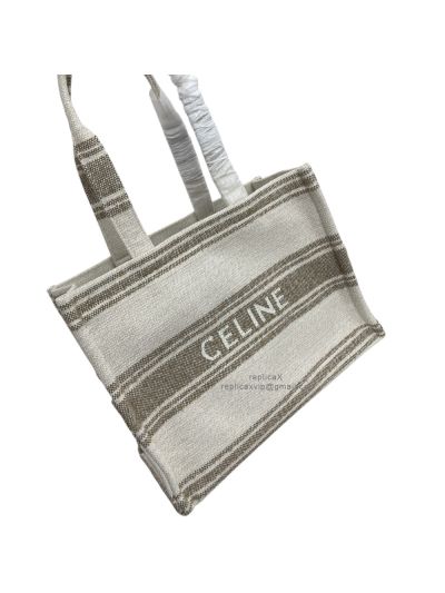 Celine Large Cabas Thais Triomphe Shoulder Crossbody Bag Green White Textile 196762 