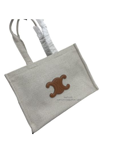 Celine Large Cabas Thais Triomphe Shoulder Crossbody Bag White Textile 196762