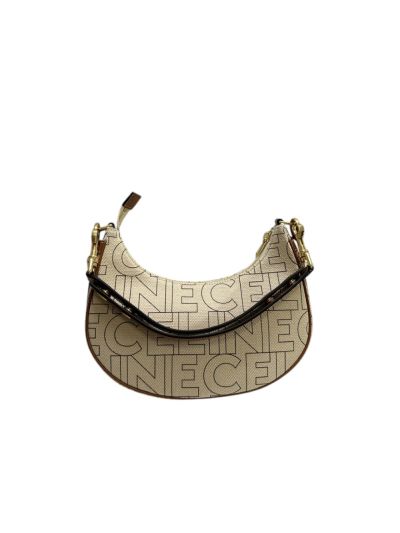 Celine Medium AVA Strap Hobo Shoulder Bag with Allover Celine Print Natural Tan Canvas 196923