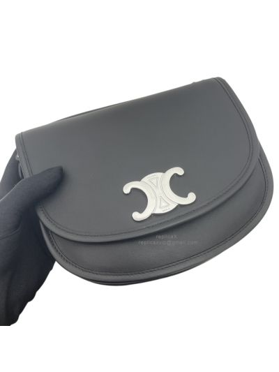 Celine Medium Besace Triomphe Shoulder Crossbody Bag Black Supple Calfskin 114453 