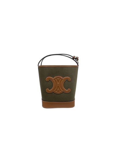 Celine Medium Bucket Cuir Triomphe Shoulder Crossbody Bag Green Canvas 198243 