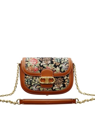  Celine Medium Chain Maillon Triomphe Shoulder Bag Floral Jacquard and Calfskin 191343 