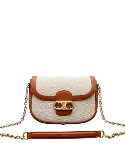 Celine Medium Chain Maillon Triomphe Shoulder Bag Canvas and Calfskin 191343 