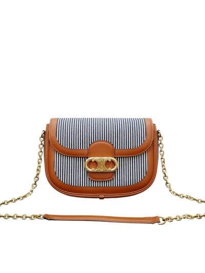 Celine Medium Chain Maillon Triomphe Shoulder Bag Hickory Stripes Textile and Calfskin 191343 