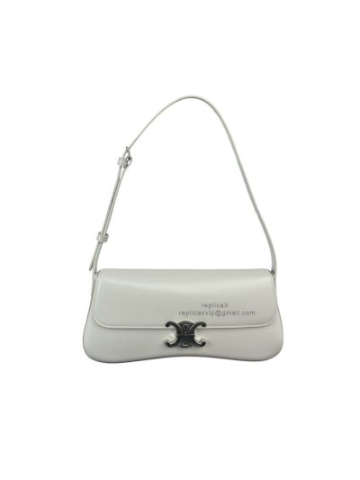 Celine Medium Lola Triomphe Off White Shiny Calfskin Flap Shoulder Bag 115533 