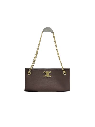 Celine Medium Newspaper Chain Shoulder Bag Brown Supple Calfskin 114253 