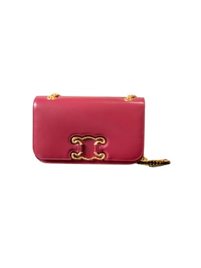Celine Medium Shoulder Crossbody Bag with Triomphe Frame Fuchsia Pink Shiny Calfskin 199813 