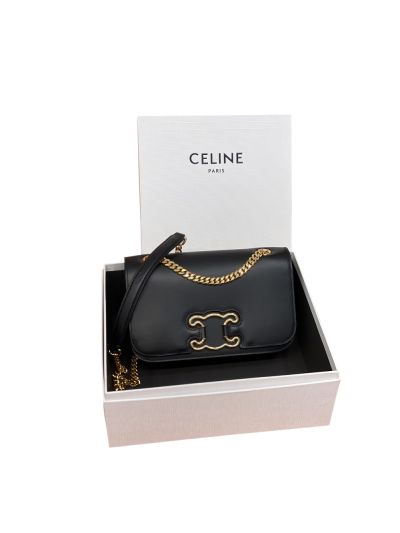Celine Medium Shoulder Crossbody Bags with Triomphe Frame Black Shiny Calfskin 199813 