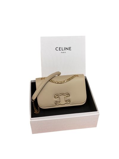 Celine Medium Shoulder Crossbody Bags with Triomphe Frame Nude Shiny Calfskin 199813 