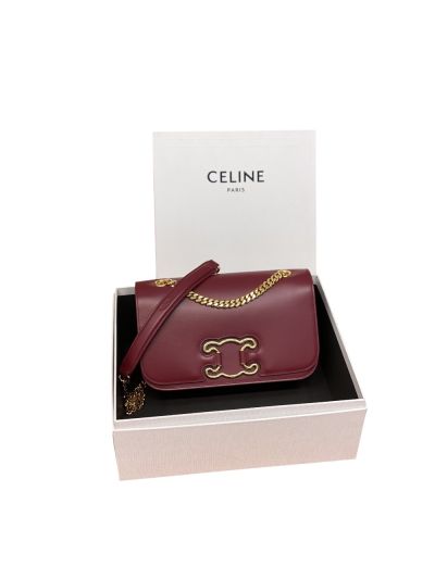 Celine Medium Shoulder Crossbody Bags with Triomphe Frame Purple Shiny Calfskin 199813 