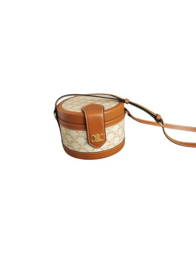 Celine Medium Tambour Shoulder Crossbody Bag White Triomphe Canvas and Calfskin 195192 