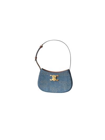 Celine medium tilly bag in denim with triomphe studs and calfskin 115703 