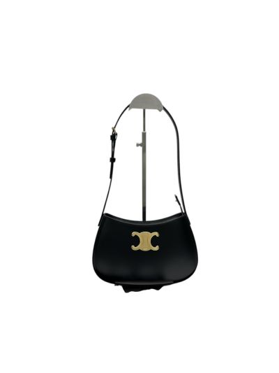 Celine Medium Triomphe Tilly Hobo Shoulder Bag Black Shiny Calfskin A60627 115703 