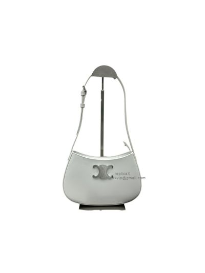 Celine Medium Triomphe Tilly Hobo Shoulder Bag White Shiny Calfskin A60627 115703 