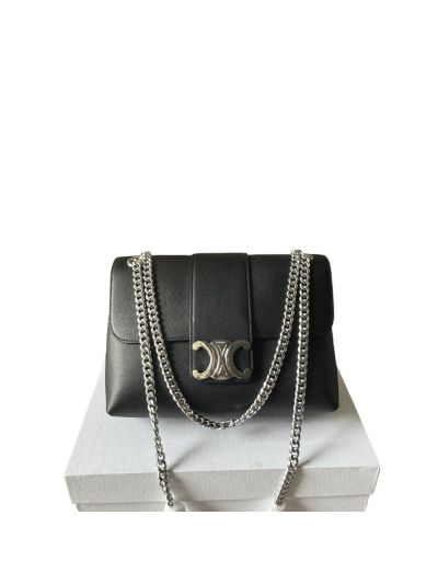 Celine Medium Victoire Shoulder Crossbody Bag Black Calfskin Leather 115852