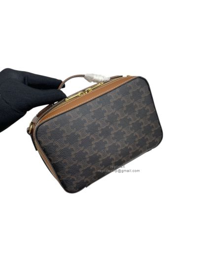 Celine Messenger Box Brown Triomphe Canvas and Calfskin Shoulder Crossbody Bag 113872 