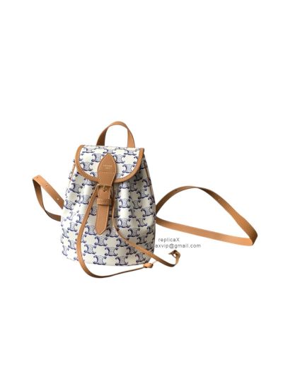 Celine Mini Backpack Folco Blue Triomphe Canvas and Calfskin 197662 