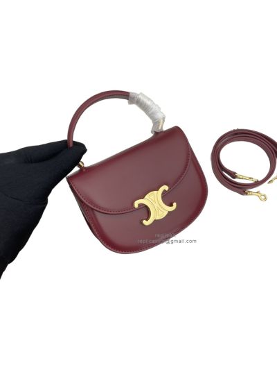 Celine Mini Besace Clea Shoulder Crossbody Bag Burgundy Calfskin 110412 