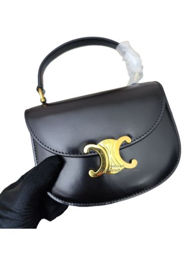 Celine Mini Besace Clea Shoulder Crossbody Bag Black Calfskin 110412 