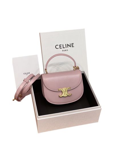 Celine Mini Besace Triomphe Shoulder Crossbody Leather Bag Pink 10L063 