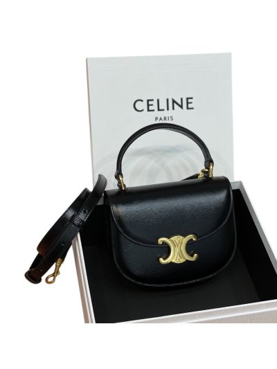 Celine Mini Besace Triomphe Shoulder Crossbody Leather Bag Black 10L063 
