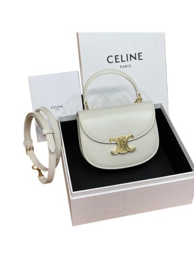Celine Mini Besace Triomphe Shoulder Crossbody Leather Bag White 10L063 