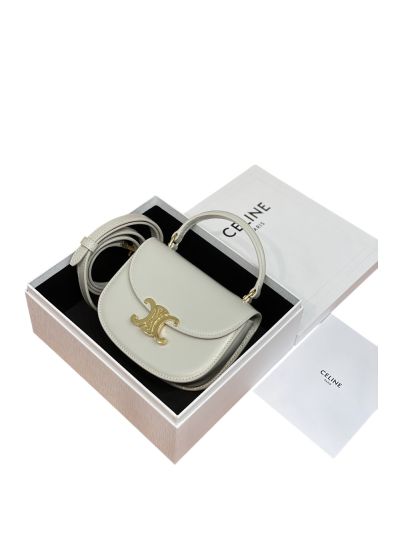 Celine Mini Besace Triomphe Shoulder Crossbody Leather White Bag 10L063 