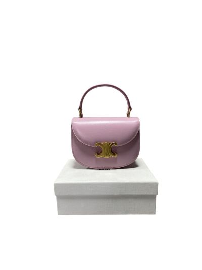 Celine Mini Besace Triomphe Shoulder Crossbody Bag Pink Shiny Calfskin Leather 10L063 